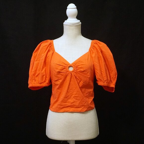 Sim & Sam Salmon Crop Top w/ Balloon Sleeves and Sweetheart Neckline Women’s XL - Picture 1 of 8
